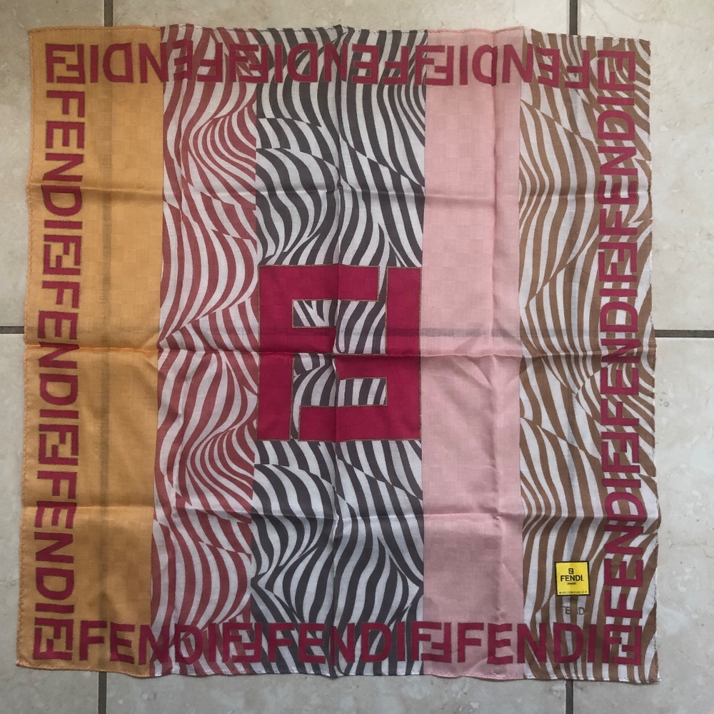 New FENDI Bandana Handkerchief Scarf Cotton FF Logo All Over Stripes